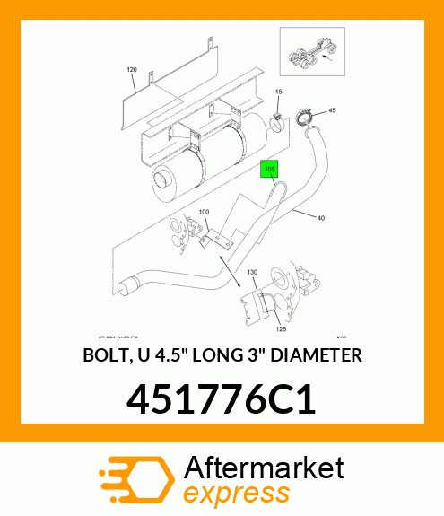 BOLT, U 4.5" LONG 3" DIAMETER 451776C1