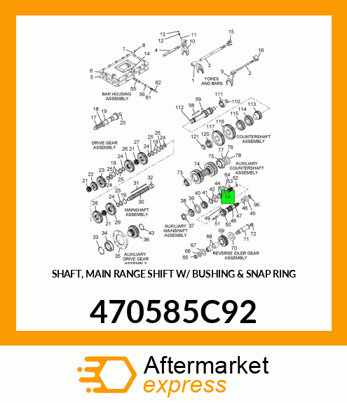 SHAFT, MAIN RANGE SHIFT W/ BUSHING & SNAP RING 470585C92