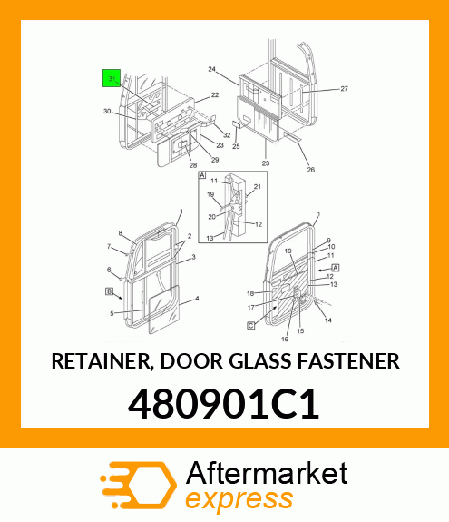 RETAINER, DOOR GLASS FASTENER 480901C1