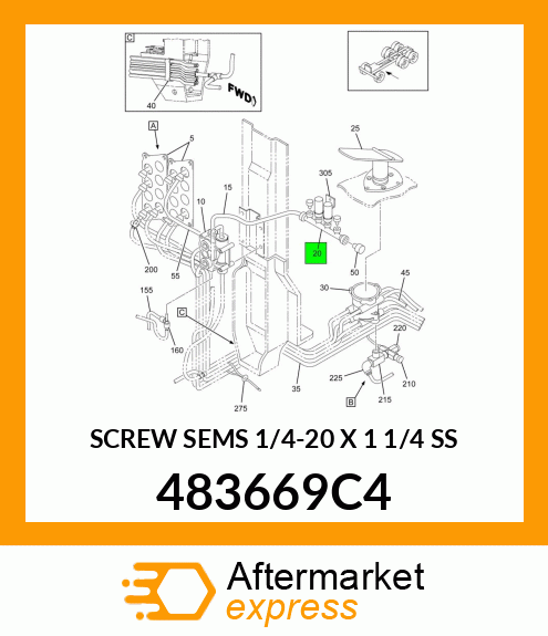 SCREW SEMS 1/4-20 X 1 1/4 SS 483669C4