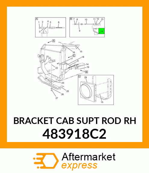 BRACKET CAB SUPT ROD RH 483918C2