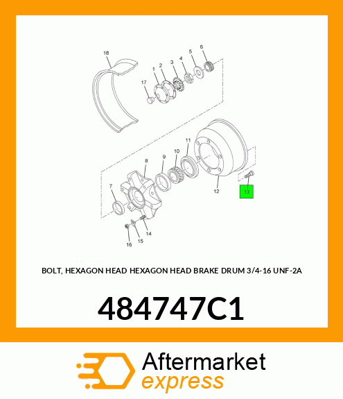 BOLT, HEXAGON HEAD HEXAGON HEAD BRAKE DRUM 3/4-16 UNF-2A 484747C1