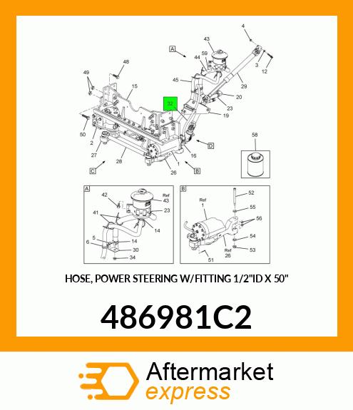 HOSE, POWER STEERING W/FITTING 1/2"ID X 50" 486981C2