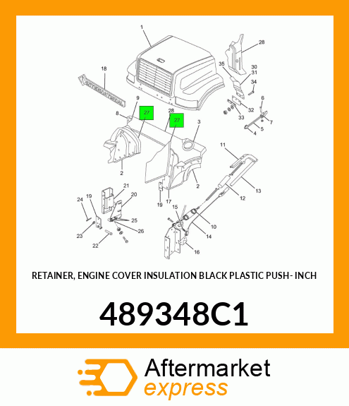 RETAINER, ENGINE COVER INSULATION BLACK PLASTIC PUSH- INCH 489348C1