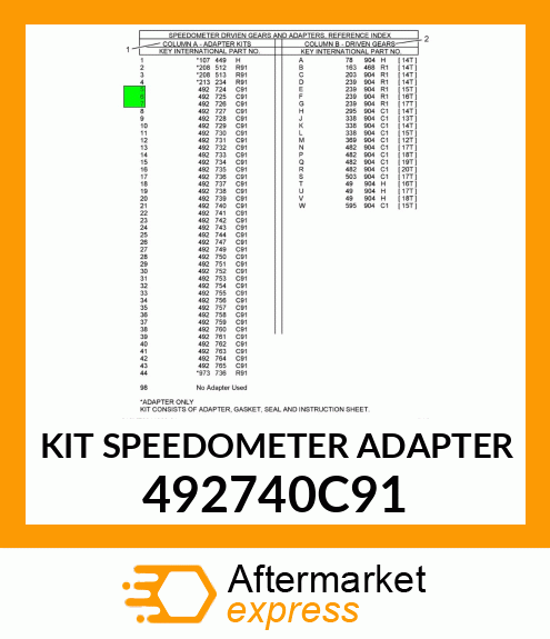 KIT SPEEDOMETER ADAPTER 492740C91