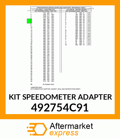 KIT SPEEDOMETER ADAPTER 492754C91