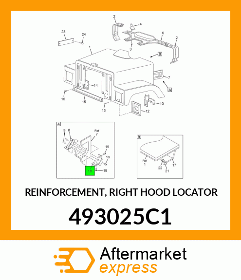 REINFORCEMENT, RIGHT HOOD LOCATOR 493025C1