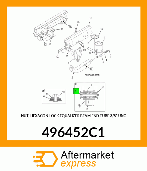 NUT, HEXAGON LOCK EQUALIZER BEAM END TUBE 3/8" UNC 496452C1