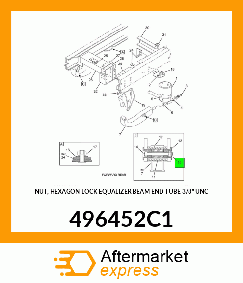 NUT, HEXAGON LOCK EQUALIZER BEAM END TUBE 3/8" UNC 496452C1