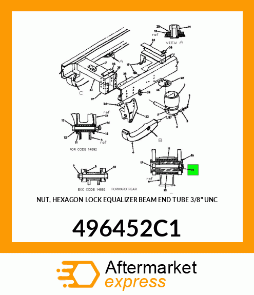NUT, HEXAGON LOCK EQUALIZER BEAM END TUBE 3/8" UNC 496452C1