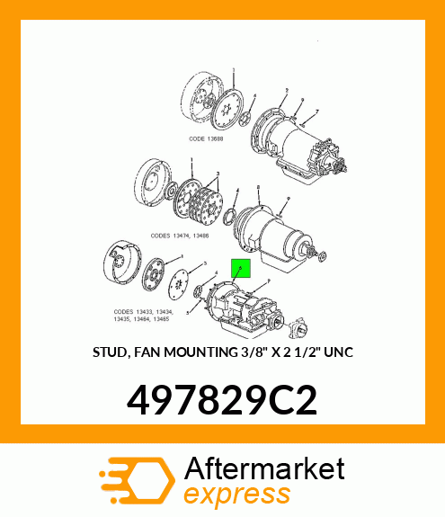 STUD, FAN MOUNTING 3/8" X 2 1/2" UNC 497829C2