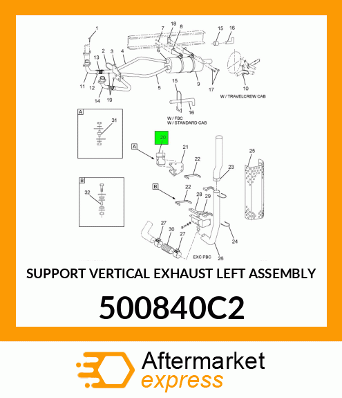 SUPPORT VERTICAL EXHAUST LEFT ASSEMBLY 500840C2