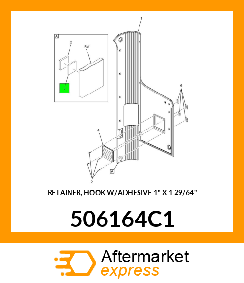 RETAINER, HOOK W/ADHESIVE 1" X 1 29/64" 506164C1