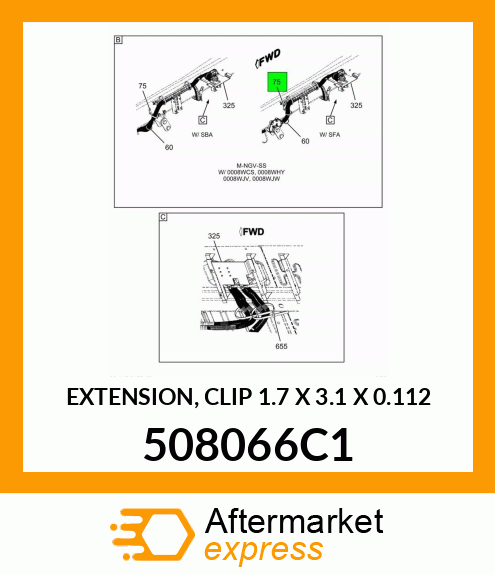 EXTENSION, CLIP 1.7" X 3.1" X 0.112" 508066C1
