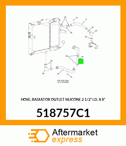 HOSE, RADIATOR OUTLET SILICONE 2 1/2" I.D. X 8" 518757C1