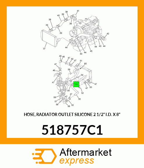 HOSE, RADIATOR OUTLET SILICONE 2 1/2" I.D. X 8" 518757C1