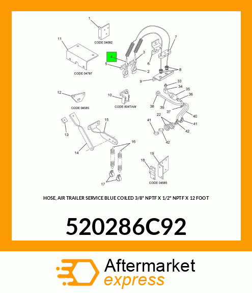 HOSE, AIR TRAILER SERVICE BLUE COILED 3/8" NPTF X 1/2" NPTF X 12 FOOT 520286C92