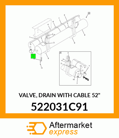 VALVE, DRAIN WITH CABLE 52" 522031C91