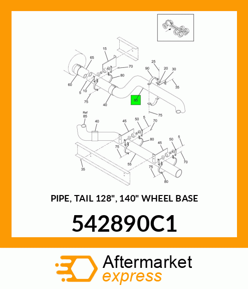PIPE, TAIL 128", 140" WHEEL BASE 542890C1