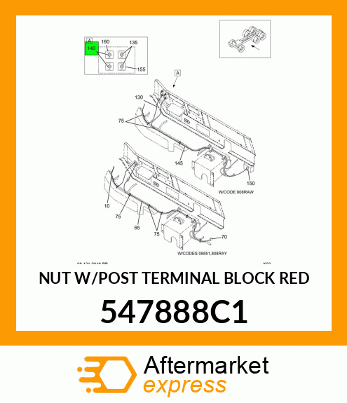 NUT W/POST TERMINAL BLOCK RED 547888C1