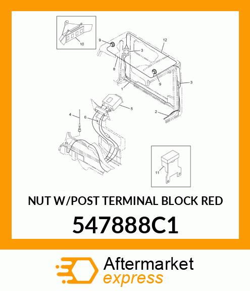 NUT W/POST TERMINAL BLOCK RED 547888C1