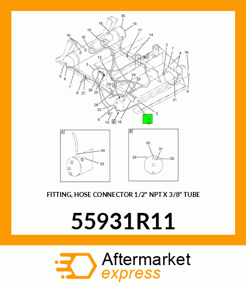 FITTING, HOSE CONNECTOR 1/2" NPT X 3/8" TUBE 55931R11