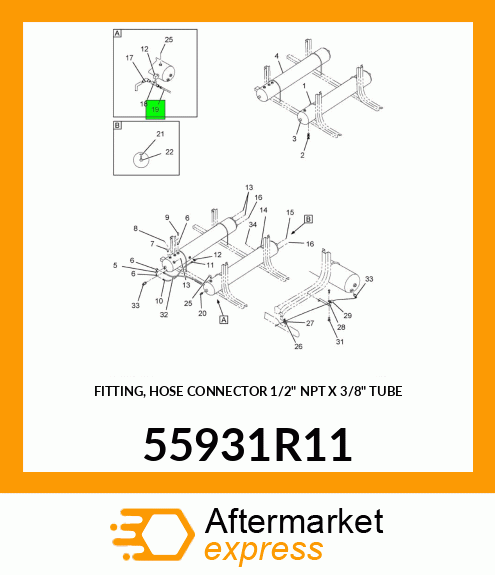 FITTING, HOSE CONNECTOR 1/2" NPT X 3/8" TUBE 55931R11