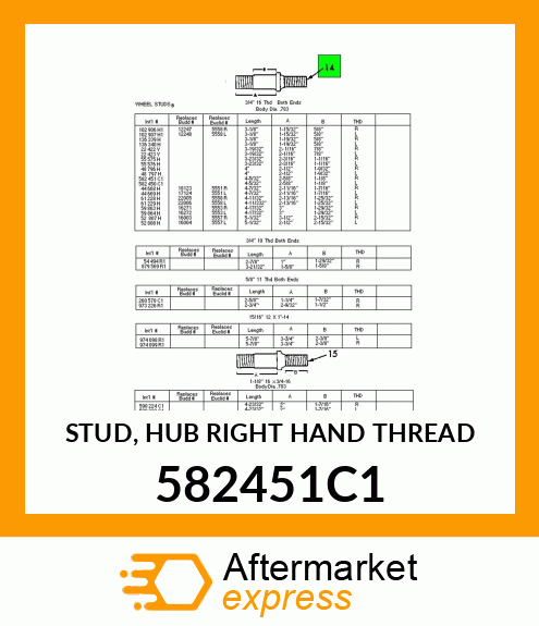 STUD, HUB RIGHT HAND THREAD 582451C1