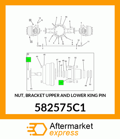 NUT, BRACKET UPPER AND LOWER KING PIN 582575C1