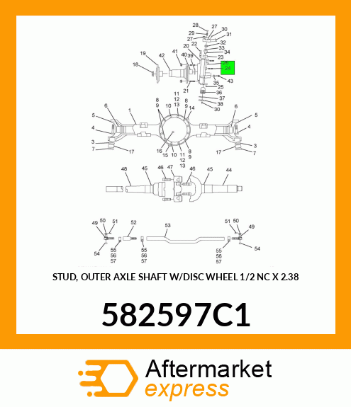 STUD, OUTER AXLE SHAFT W/DISC WHEEL 1/2" NC X 2.38" 582597C1