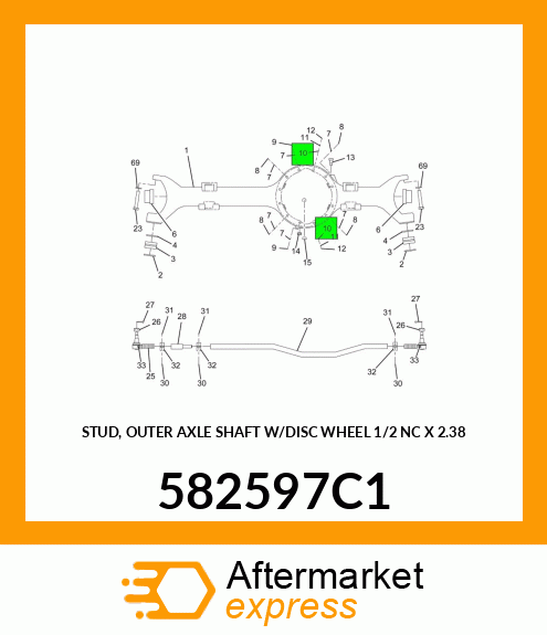 STUD, OUTER AXLE SHAFT W/DISC WHEEL 1/2" NC X 2.38" 582597C1