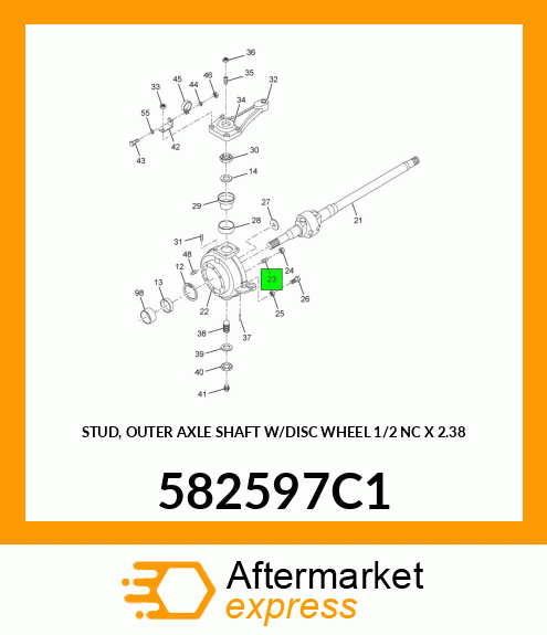 STUD, OUTER AXLE SHAFT W/DISC WHEEL 1/2" NC X 2.38" 582597C1