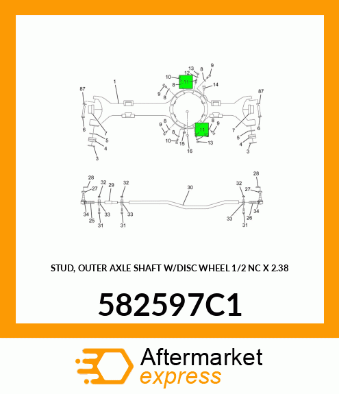 STUD, OUTER AXLE SHAFT W/DISC WHEEL 1/2" NC X 2.38" 582597C1