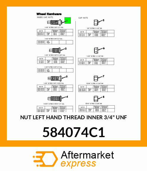 NUT LEFT HAND THREAD INNER 3/4" UNF 584074C1