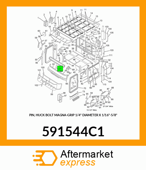 PIN, HUCK BOLT MAGNA-GRIP 1/4" DIAMETER X 1/16"-5/8" 591544C1