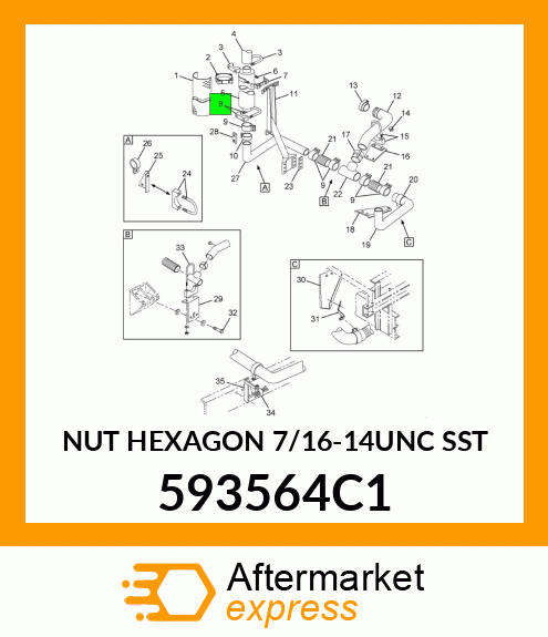 NUT HEXAGON 7/16-14UNC SST 593564C1