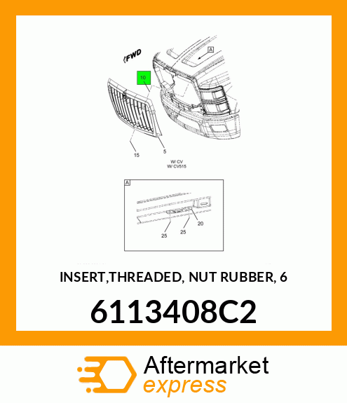 INSERT,THREADED, NUT RUBBER, 6 6113408C2