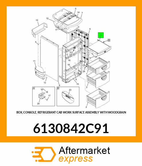 BOX, CONSOLE, REFRIGERANT CAB WORK SURFACE ASSEMBLY WITH WOODGRAIN 6130842C91