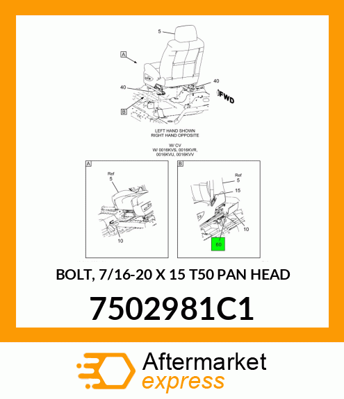 BOLT, 7/16-20 X 15 T50 PAN HEAD 7502981C1