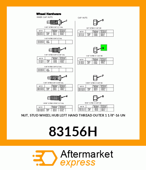 NUT, STUD WHEEL HUB LEFT HAND THREAD OUTER 1 1/8"-16 UN 83156H