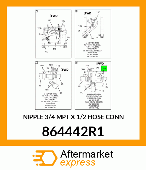 NIPPLE 3/4 MPT X 1/2 HOSE CONN 864442R1