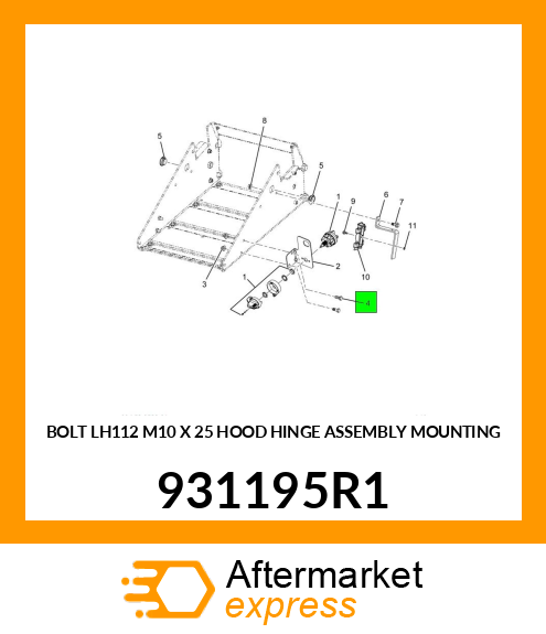 BOLT LH112 M10 X 25 HOOD HINGE ASSEMBLY MOUNTING 931195R1