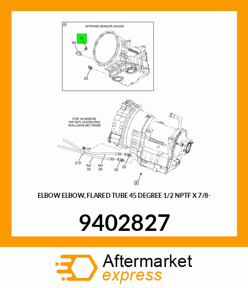 ELBOW ELBOW, FLARED TUBE 45 DEGREE 1/2 NPTF X 7/8- 9402827