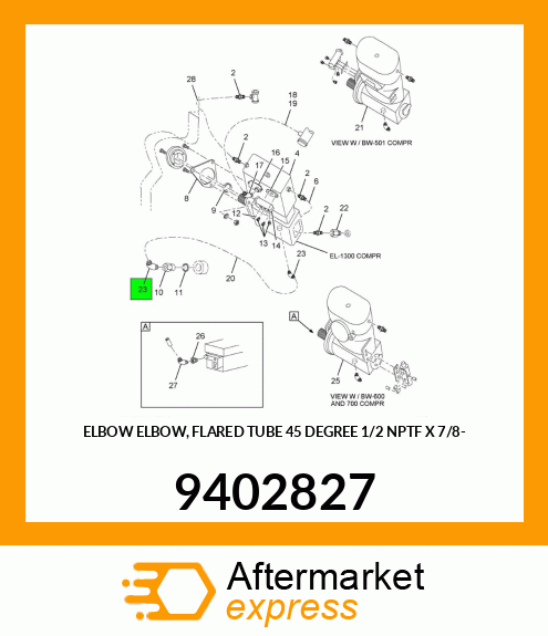 ELBOW ELBOW, FLARED TUBE 45 DEGREE 1/2 NPTF X 7/8- 9402827