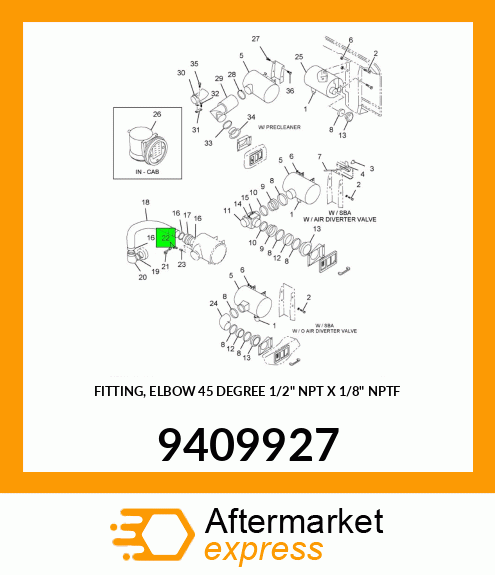 FITTING, ELBOW 45 DEGREE 1/2" NPT X 1/8" NPTF 9409927