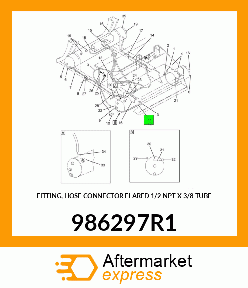FITTING, HOSE CONNECTOR FLARED 1/2" NPT X 3/8" TUBE 986297R1