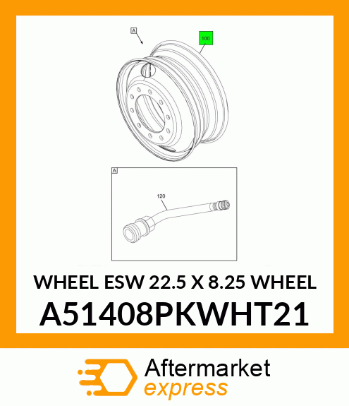 WHEEL ESW 22.5 X 8.25 WHEEL A51408PKWHT21