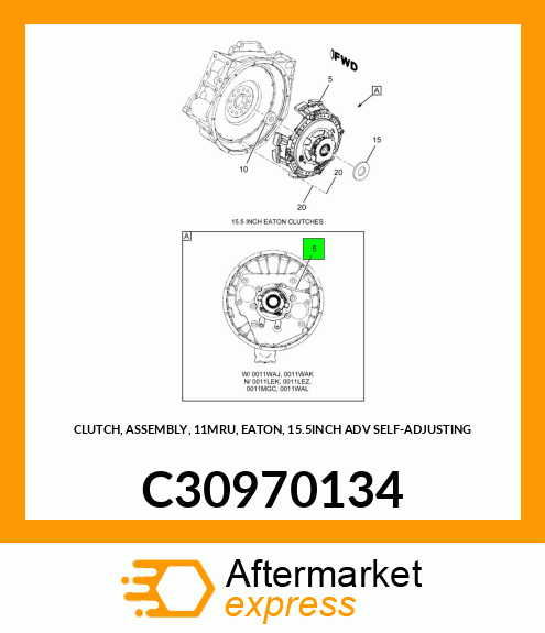 CLUTCH, ASSEMBLY, 11MRU, EATON, 15.5INCH ADV SELF-ADJUSTING C30970134