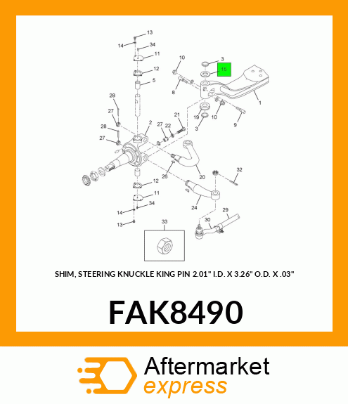 SHIM, STEERING KNUCKLE KING PIN 2.01" I.D. X 3.26" O.D. X .03" FAK8490