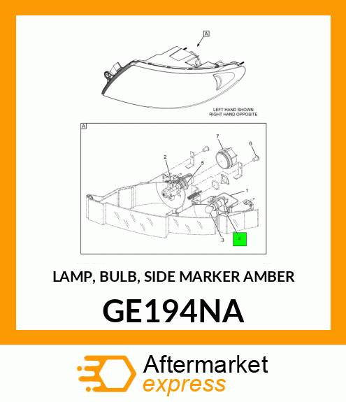 LAMP, BULB, SIDE MARKER AMBER GE194NA